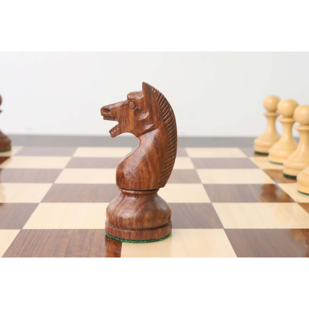 4,5" Sovjetrussisk 1960'er Skaksæt - kun skakbrikker - Dobbeltvægtet gyldent rosentræ