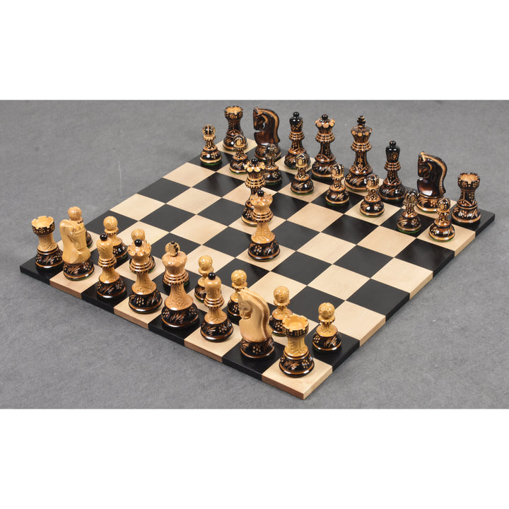 Set di scacchi Zagabria bruciata leggermente imperfetta da 3,75" - Solo pezzi di scacchi - Legno di bosso appesantito