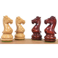 Profile view of Boxwood and Bud Rosewood knights from the 4.1" Chamfered Base Staunton set.