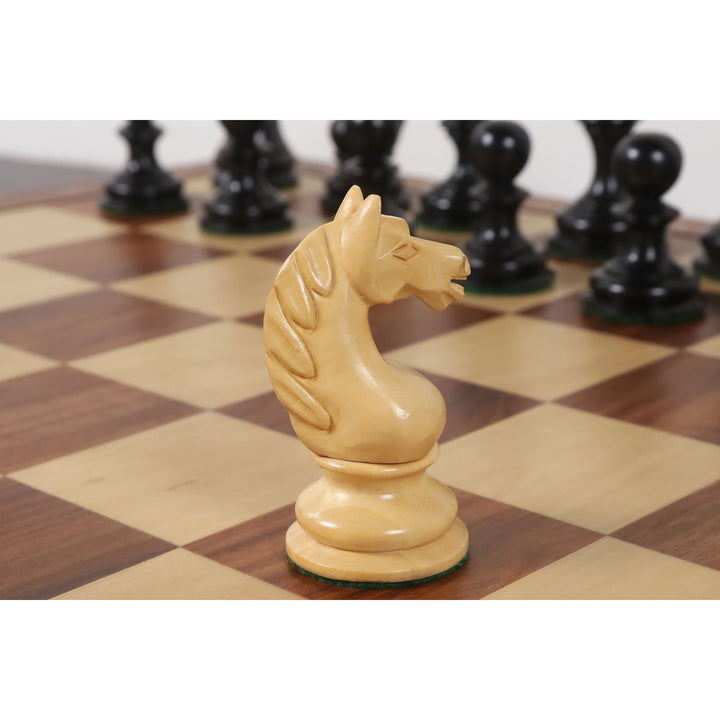 1933 Botvinnik Flohr-I Set di scacchi sovietico - Solo pezzi di scacchi - Legno di bosso ebanizzato - Re 3,6
