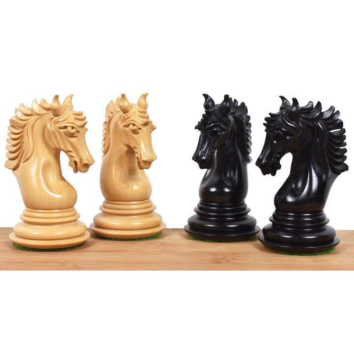 Pièces d'échecs Arthur Luxury Staunton en bois d'ébène de 4,6" avec échiquier en bois d'ébène et d'érable de 23" - bordures en Sheesham - finition mate et boîte de rangement en similicuir.