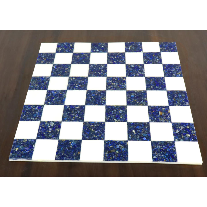 Tablero de ajedrez de lujo de piedra de mármol sin bordes de 18'' - Lapislázuli azul y blanco