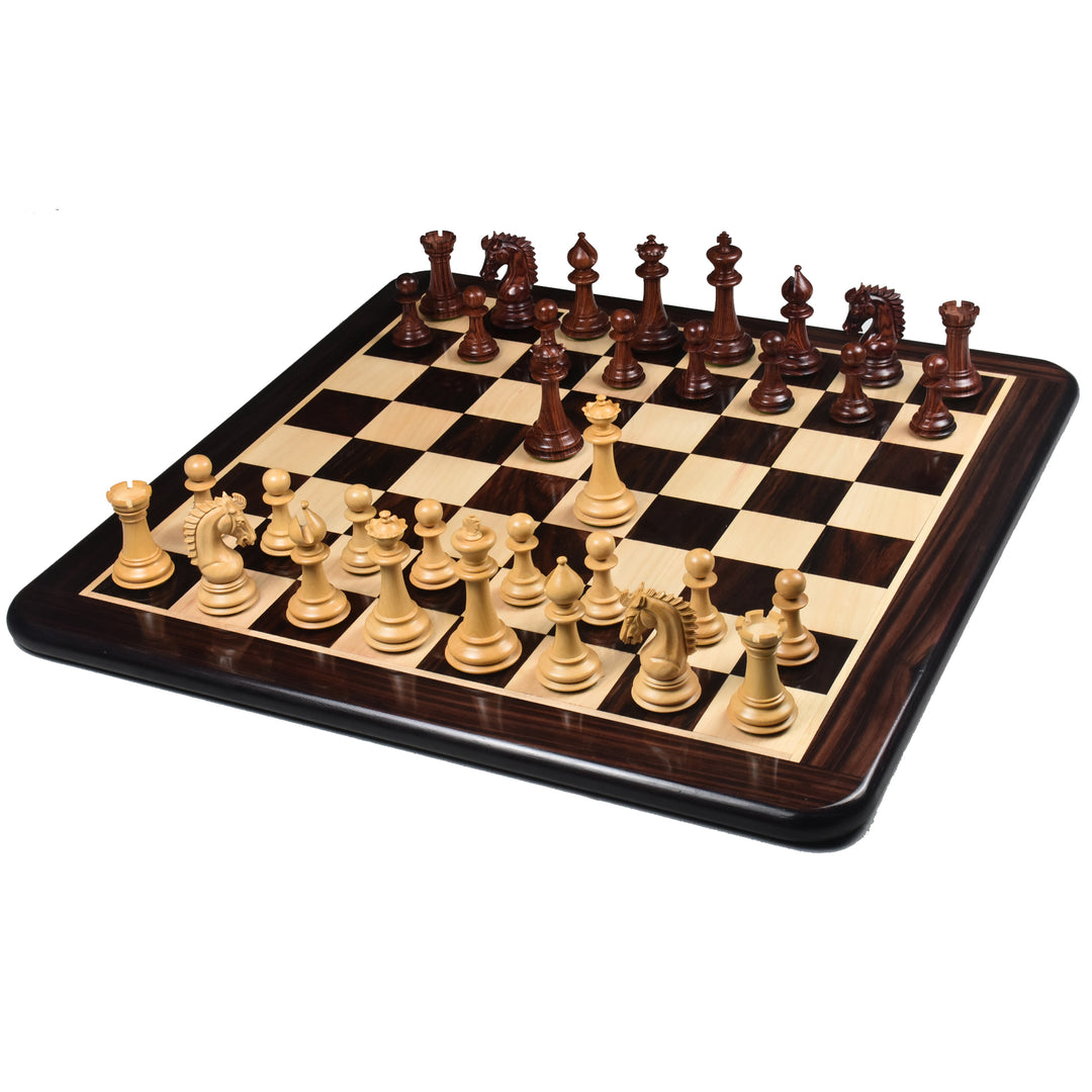 3.7" Emperor Series Staunton Chess Rose Holzfiguren mit 21" großem flachem Schachbrett Rosenholz & Ahornholz und Kunstlederkoffer Aufbewahrungsbox