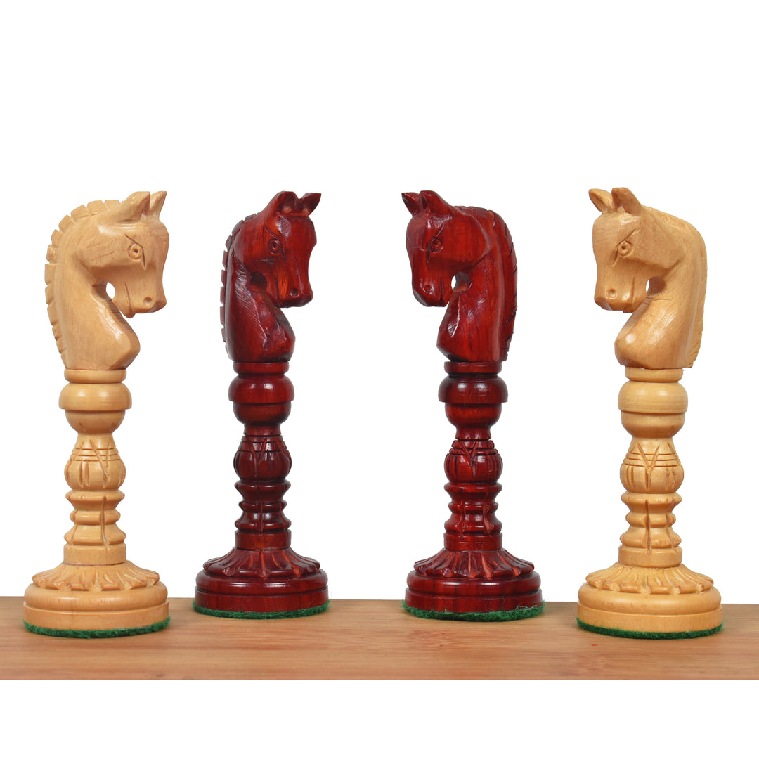 Jeu d'échecs Lotus Series 4.7" sculpté à la main - Pièces d'échecs uniquement en palissandre Bud lesté