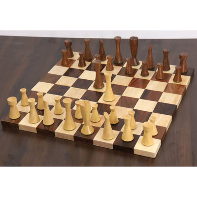 3.4" Minimalist Tower Series Weighted Chess Pieces with Borderless Hardwood End Grain Chess Board - Golden Rosewood
