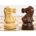 Profile comparison of boxwood and golden rosewood knights from the Reykjavik Series Staunton chess set.