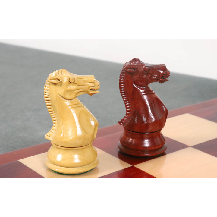 Pièces d'échecs professionnelles Staunton Bud en bois de rose de 3.9" avec échiquier en bois de rose Bud et érable de 21" avec carré en bois de 55 mm et boîte de rangement de style livre.