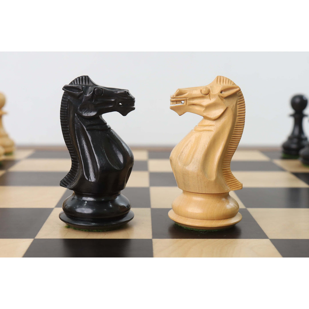 4.1" Pro Staunton verzwaard houten schaakset - alleen schaakstukken - gezwart hout - 4 koninginnen