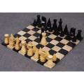 Full 3.1 inch Russian Poni minimalist chess set displayed on a premium black and maple wood chessboard.