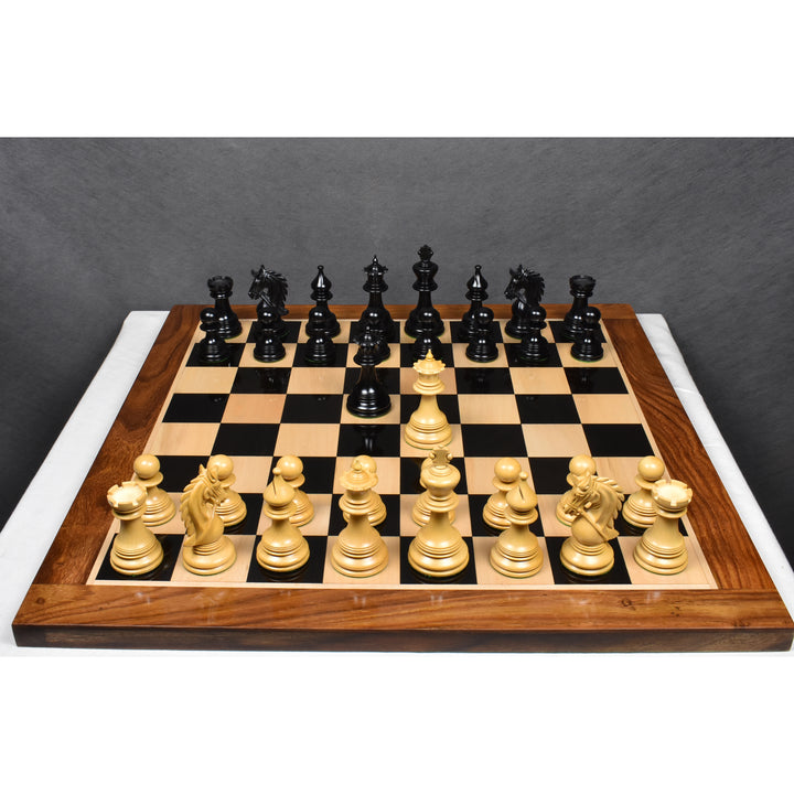 Kombo zestawu szachowego Napoleon Luksusowe Staunton z potrójnym ważony - figury z drewna hebanowego z 23” dużą planszą szachową z drewna hebanowego i klonowego oraz pudełkiem do przechowywania.