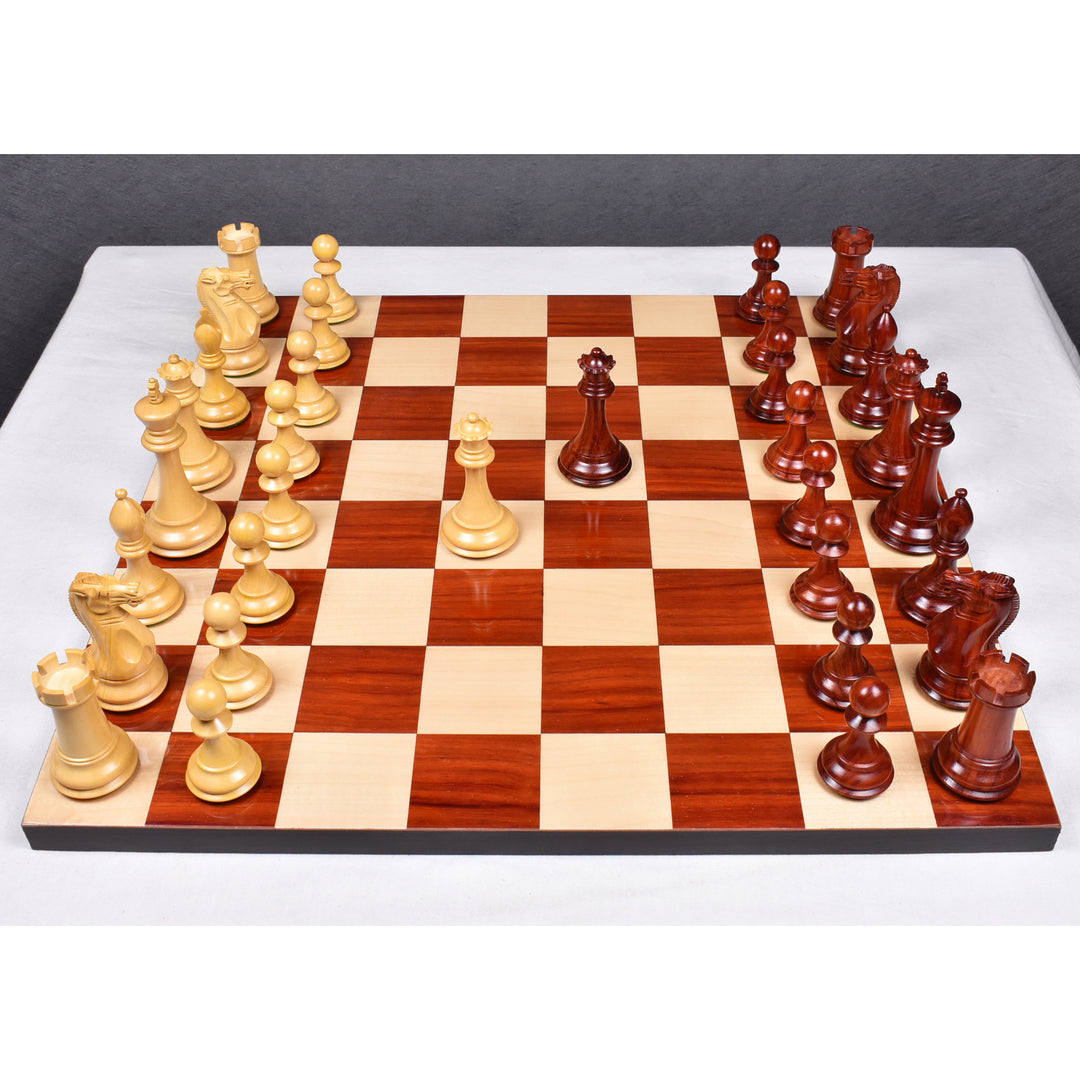 Set di scacchi di lusso 4" Sleek Staunton - Pezzi in palissandro Bud con scacchiera senza bordi e scatola di immagazzinamento