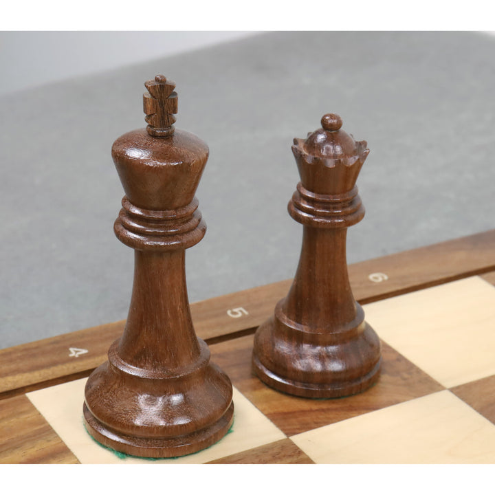 Slightly Imperfect Leningrad Staunton Chess Set - Chess Pieces Only - Golden Rosewood & Boxwood - 4" King