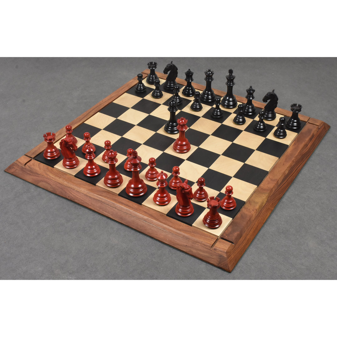 Slightly Imperfect 3.9" Old Columbian Staunton Weighted Chess Set - Chess Pieces Only- Crimson & Ebonised Boxwood