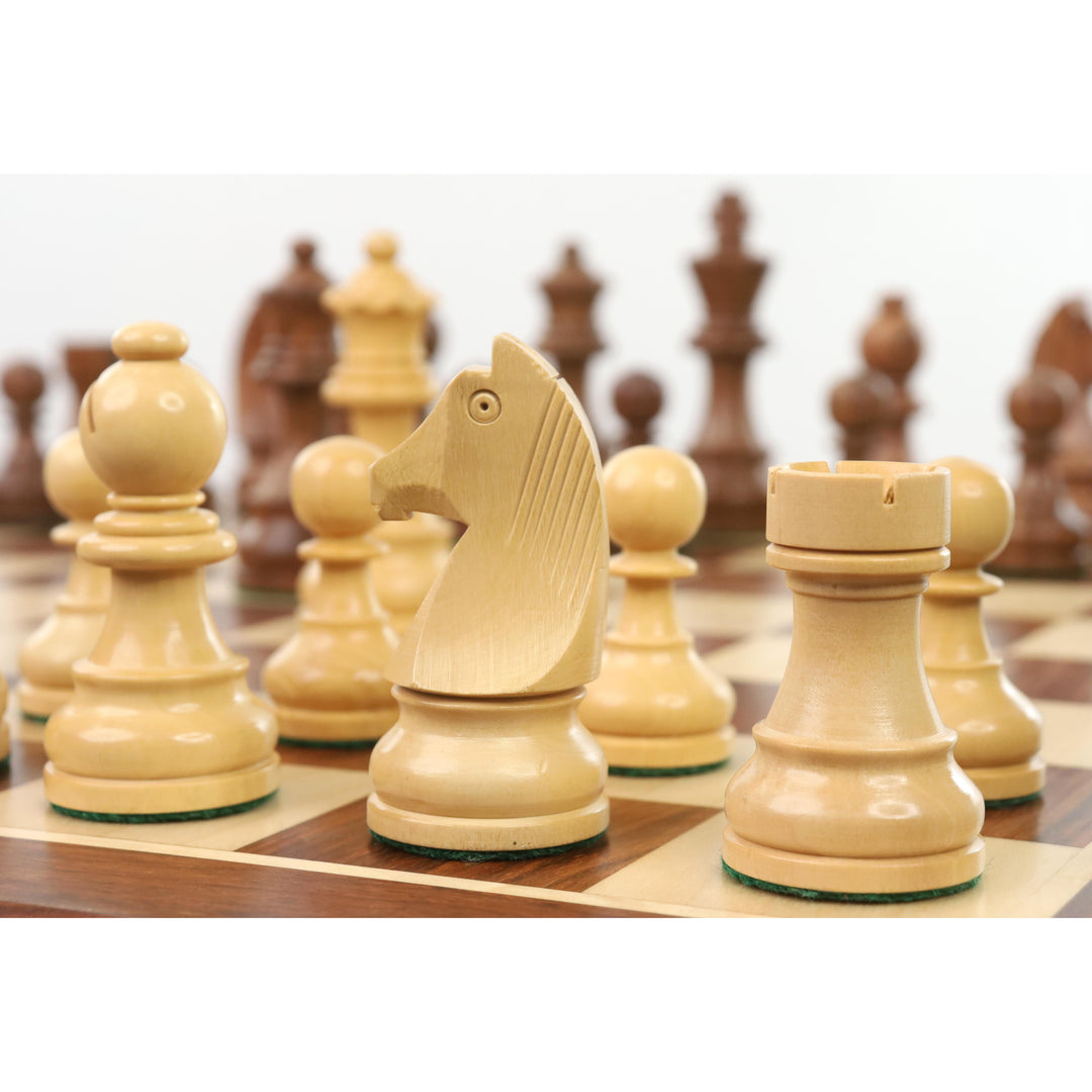 Jeu de pièces d'échecs de tournoi en bois 3.9" en buis ébène avec boîte de rangement en palissandre doré