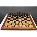 Complete 4.3 inch Napoleon luxury Staunton chess pieces arranged on a premium gloss wooden chessboard.