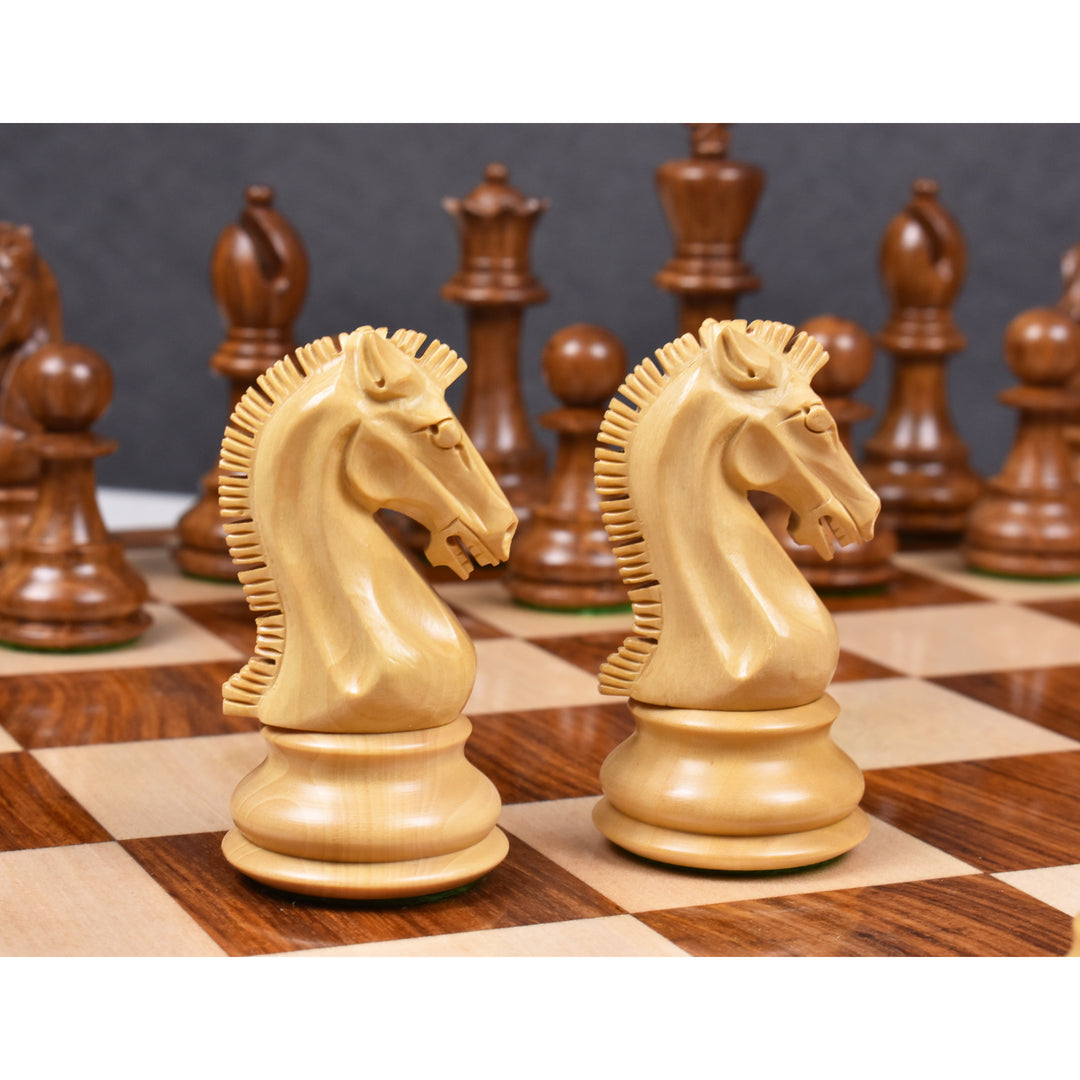 3.9" Craftsman Series Staunton Golden Rosewood Schachfiguren mit 21" Drueke Style Golden Rosewood & Maple Wood Schachbrett und Leatherette Coffer Storage Box