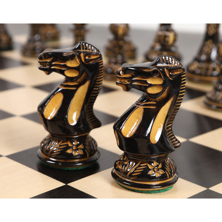 4” Profesjonalny ręcznie rzeźbiony zestaw szachowy Staunton - tylko szachy - błyszczące wykończenie bukszpanu