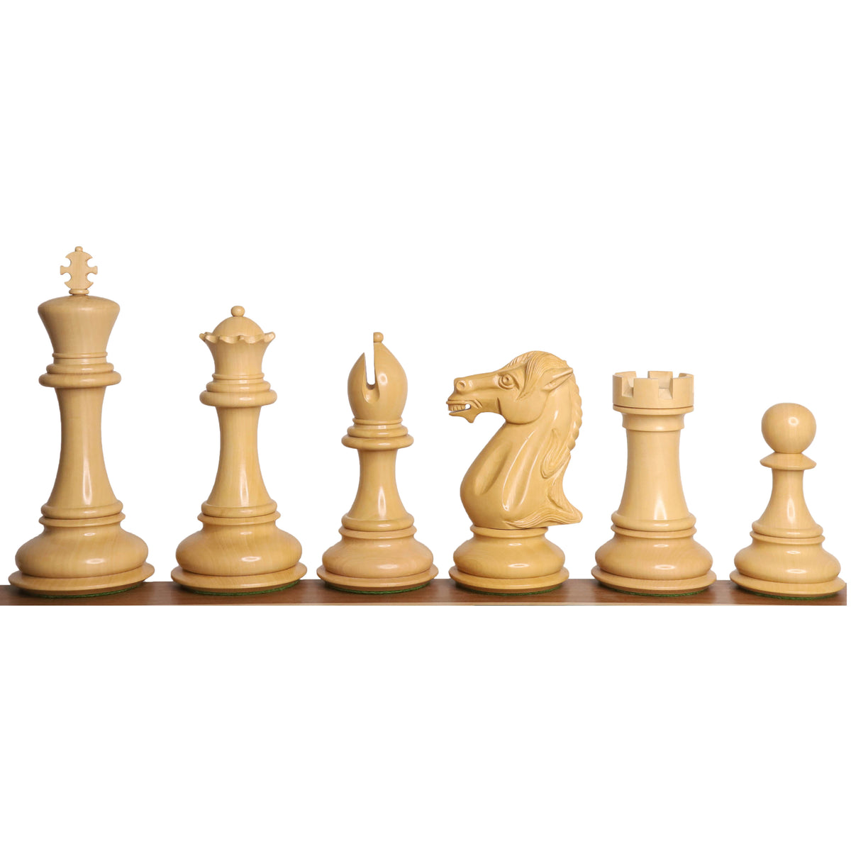 Complete set of white boxwood Mammoth Luxury Staunton chess pieces.
