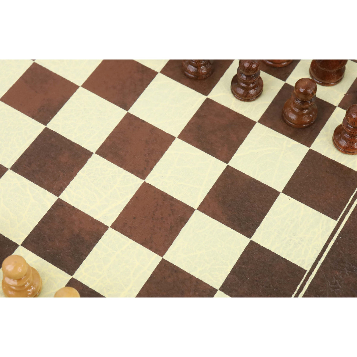 Close-up of the textured board surface on 10-inch travel chess set.