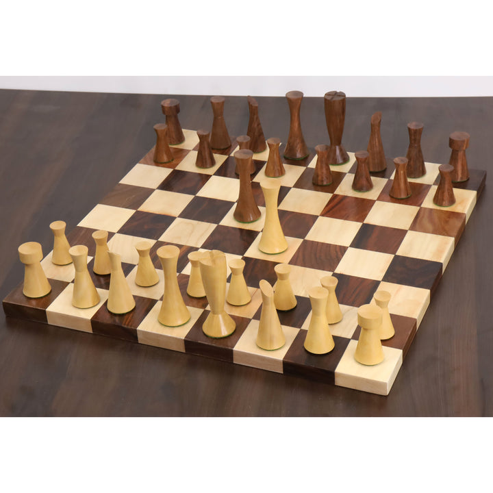 3,4" minimalistisk skakspil i tårnserien - kun skakbrikker - vægtet gyldent rosentræ