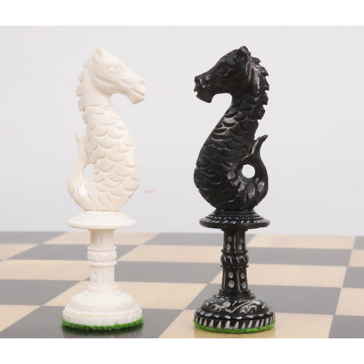 4,8-calowy zestaw ręcznie rzeźbionych szachów z serii Water Kingdom - kość wielbłądzia