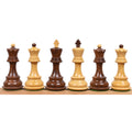 Russian Zagreb chess pieces showing the included extra queens and kings in contrasting woods.