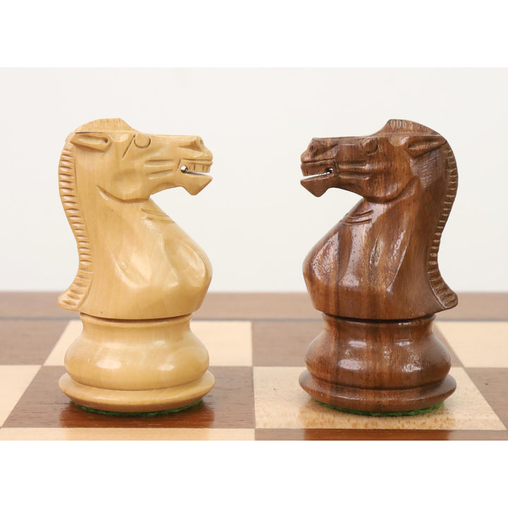 Table d'échiquier en bois de 20" avec pièces d'échecs Staunton - Bois de rose doré et érable