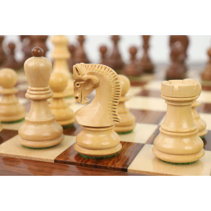 Zestaw szachowy 2,6″ Rosyjskie Zagrzeb - tylko figury  szachy - ważone Złote Drewno Różane i bukszpan