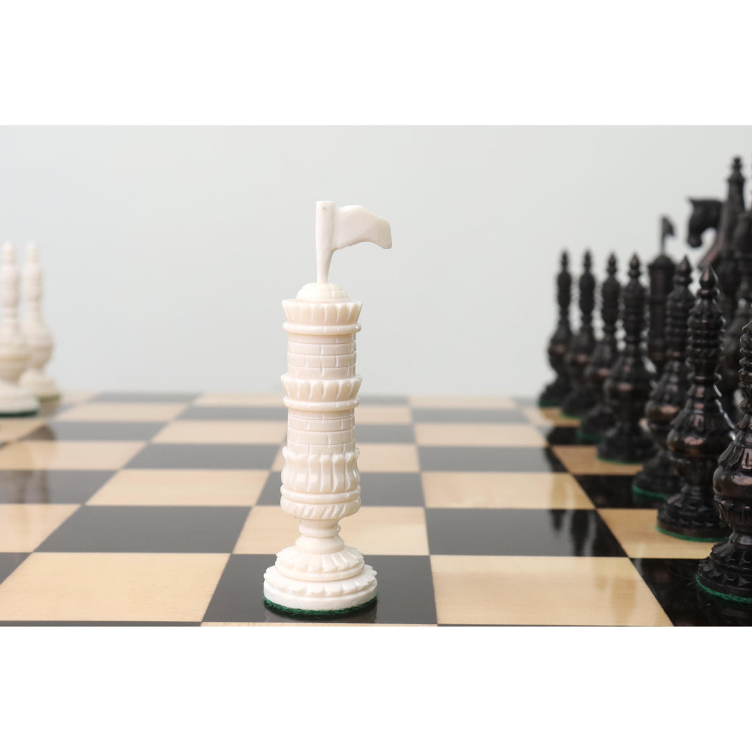 Jeu d'échecs 5.8" English Citadel Series sculpté à la main - Pièces d'échecs uniquement - Os de chameau