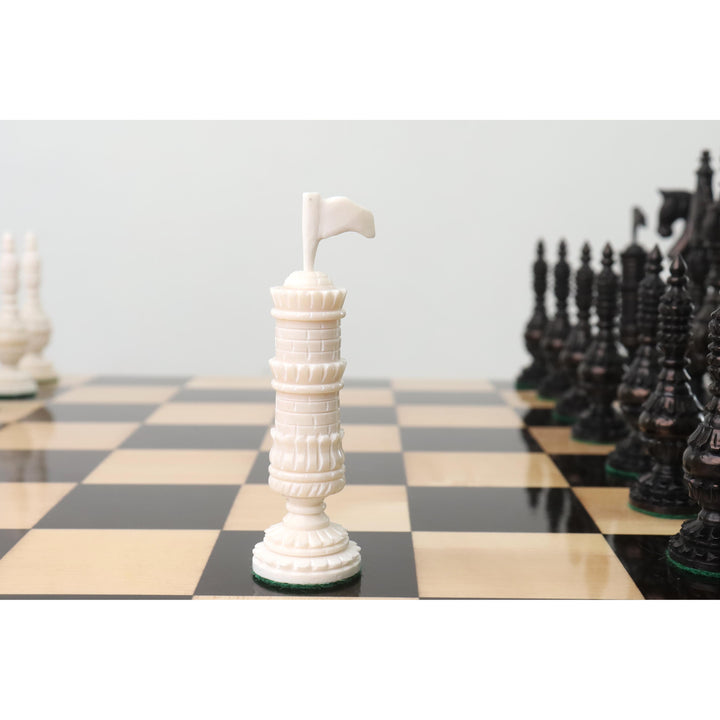 Jeu d'échecs 5.8" English Citadel Series sculpté à la main - Pièces d'échecs uniquement - Os de chameau