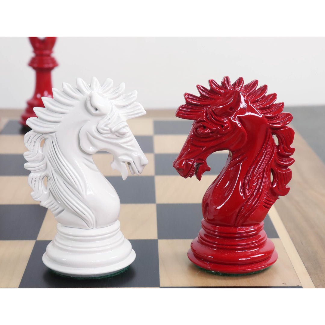 Juego de ajedrez de lujo Mogul Staunton de 4,6" - Sólo piezas de ajedrez - Madera de boj lacada en blanco y rojo