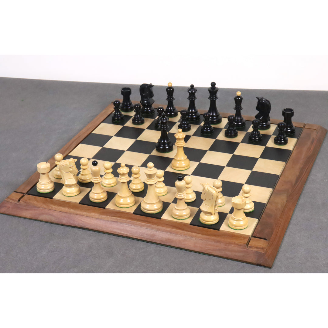 Slightly Imperfect 1950 Reproduced Bobby Fischer 3.7" Dubrovnik Chess Set - Chess Pieces Only Ebonised Boxwood