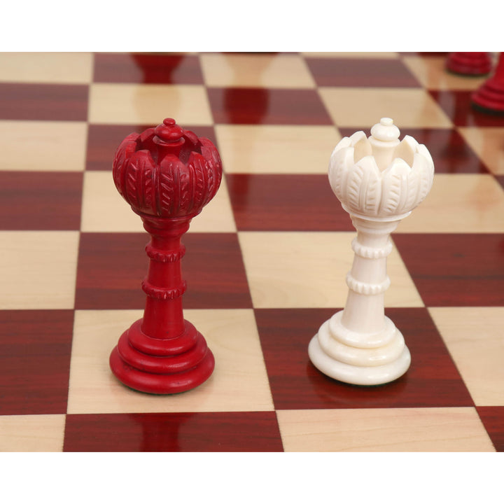 4,6″ Tyrkisk tårn Pre-Staunton Skaksæt - kun skakbrikker - Blodrød og hvid kamel knogle