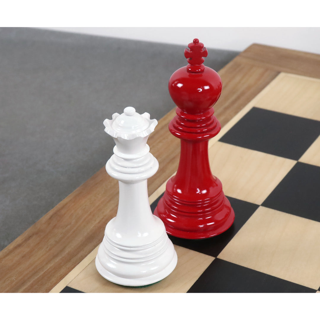 Set di scacchi di lusso Mogul Staunton da 4,6" - Solo pezzi di scacchi - Legno di bosso laccato bianco e rosso