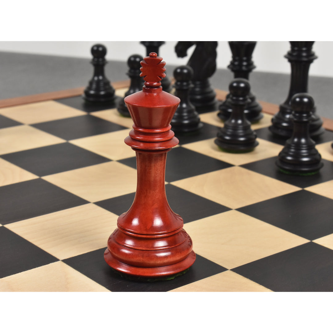 Slightly Imperfect 3.9" Old Columbian Staunton Weighted Chess Set - Chess Pieces Only- Crimson & Ebonised Boxwood