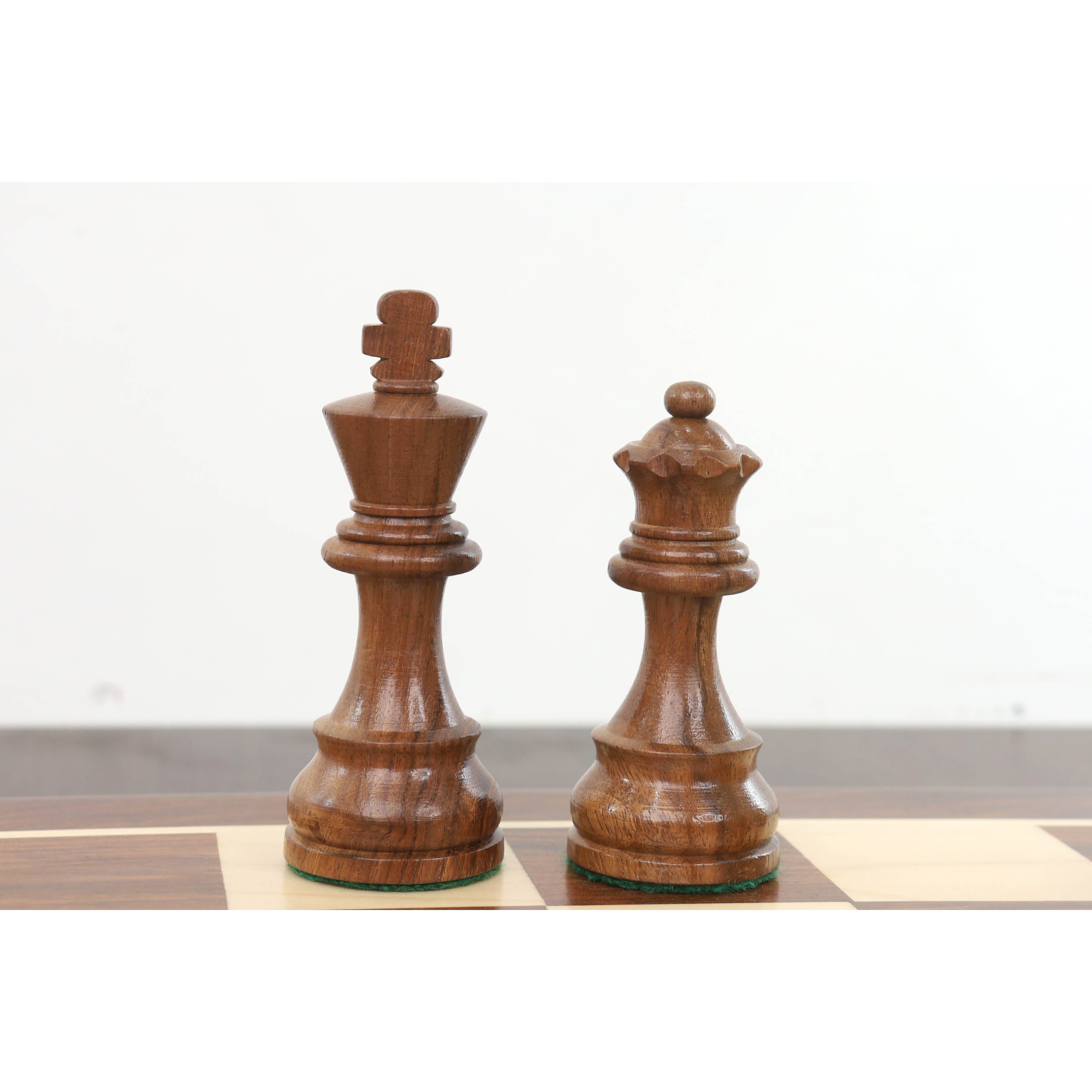 3.9" Tournament Chess Pieces Only Set - Golden Rosewood with Extra Queens