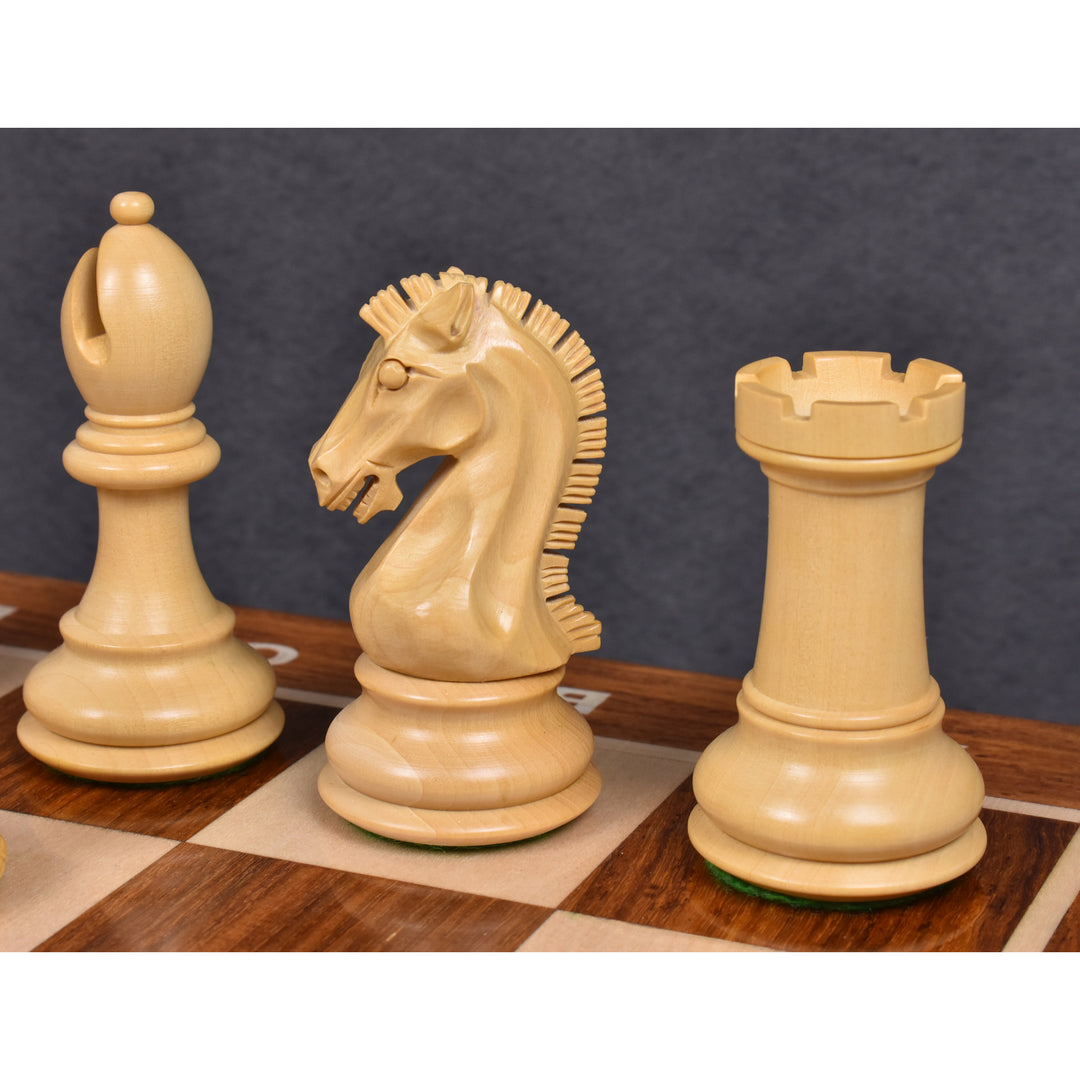 Combo van Gouden Rozenhout - 3.9" Craftsman Series Staunton schaakstukken met 21" Drueke schaakbord en kunstlederen opbergdoos.