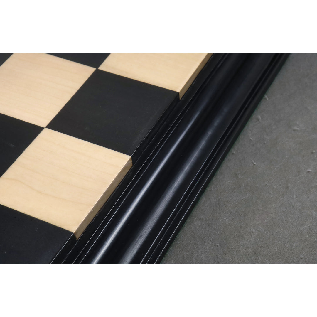 23" luksusowa plansza szachowa z drewna hebanowego i klonowego z rzeźbionym obramowaniem - kwadrat 63 mm