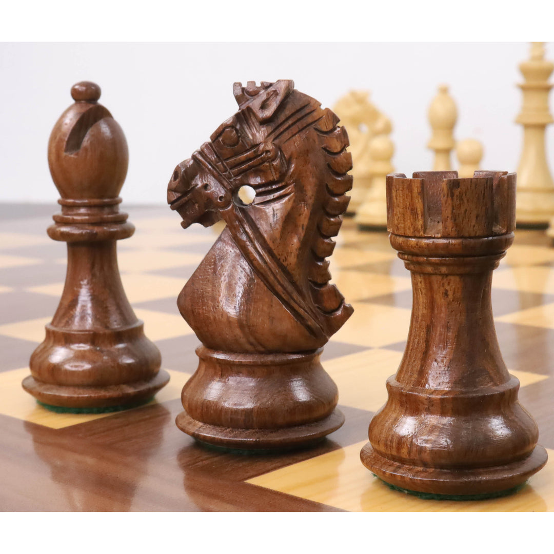 Set di scacchi di lusso da 4" a briglia sciolta Staunton - Solo pezzi di scacchi - Palissandro dorato e legno di bosso