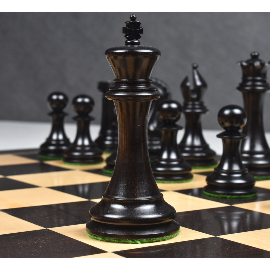 Reproduction légèrement imparfaite du jeu d'échecs Sinquefield Staunton 2016 - Pièces d'échecs uniquement - Bois d'ébène - Poids triple