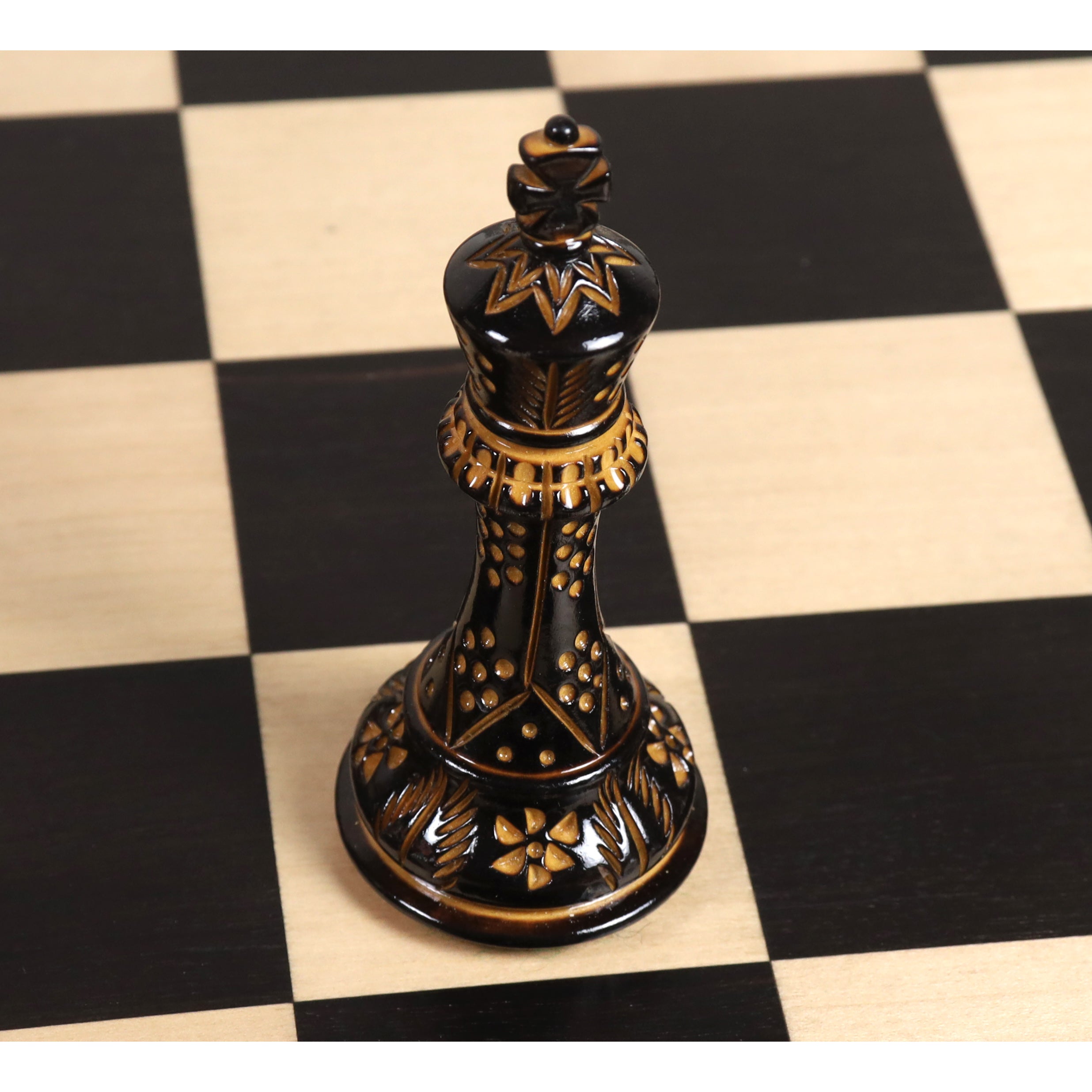 Combo of 4" Professional Staunton Chess Set - Pieces in Lacquered Burnt Boxwood with Board and Box