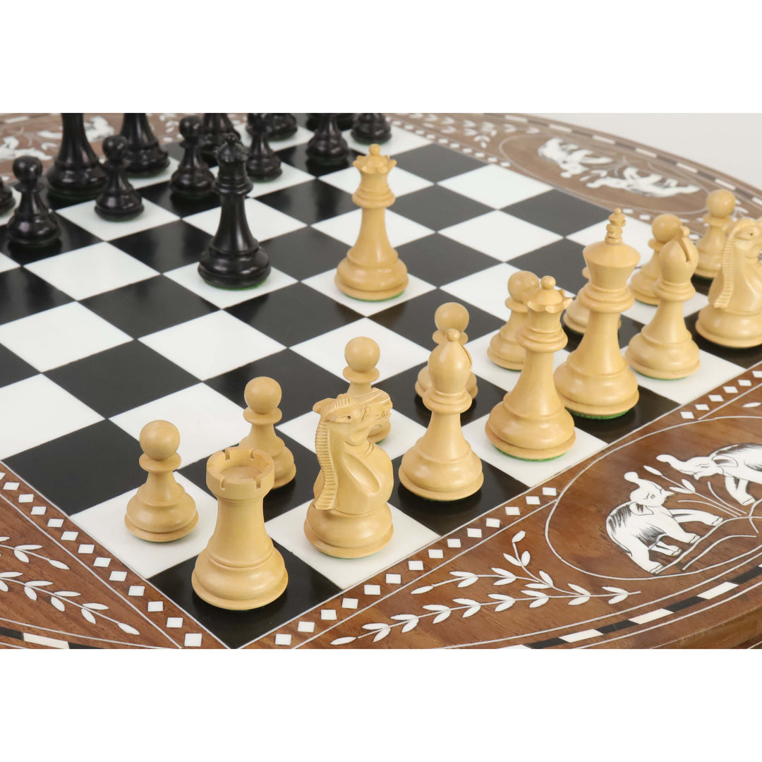 24" Boutique Luxury Round Chess Board Table -25" High- Palissandro dorato e acrilico