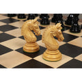 Hand-carved Stallion Staunton knight pieces on an ebony and maple board.