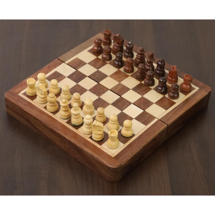 Set di scacchi magnetici intarsiati in legno Golden Rosewood 5" con scacchiera pieghevole