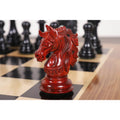 Detailed profile shot of a handcrafted Bud Rosewood knight from the Prestige Luxury Staunton chess set.