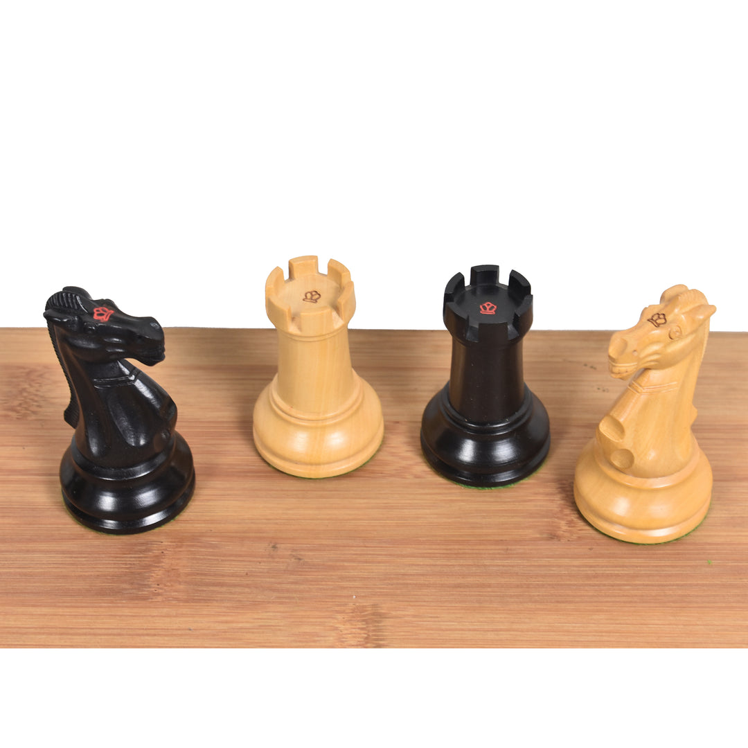Juego de ajedrez Lessing Staunton de 3.9" - Sólo piezas de ajedrez - Madera de ébano natural - Triple ponderado