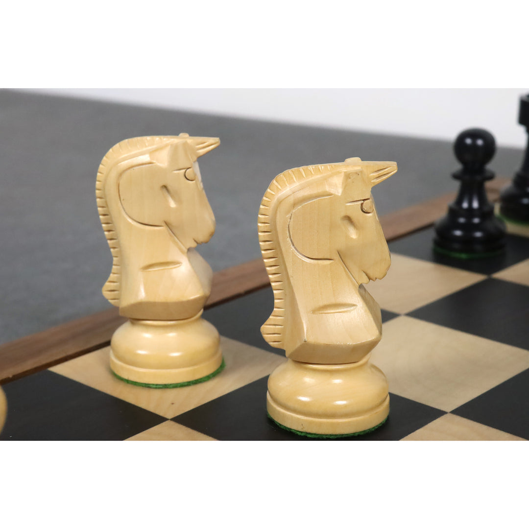 Slightly Imperfect 1950 Reproduced Bobby Fischer 3.7" Dubrovnik Chess Set - Chess Pieces Only Ebonised Boxwood