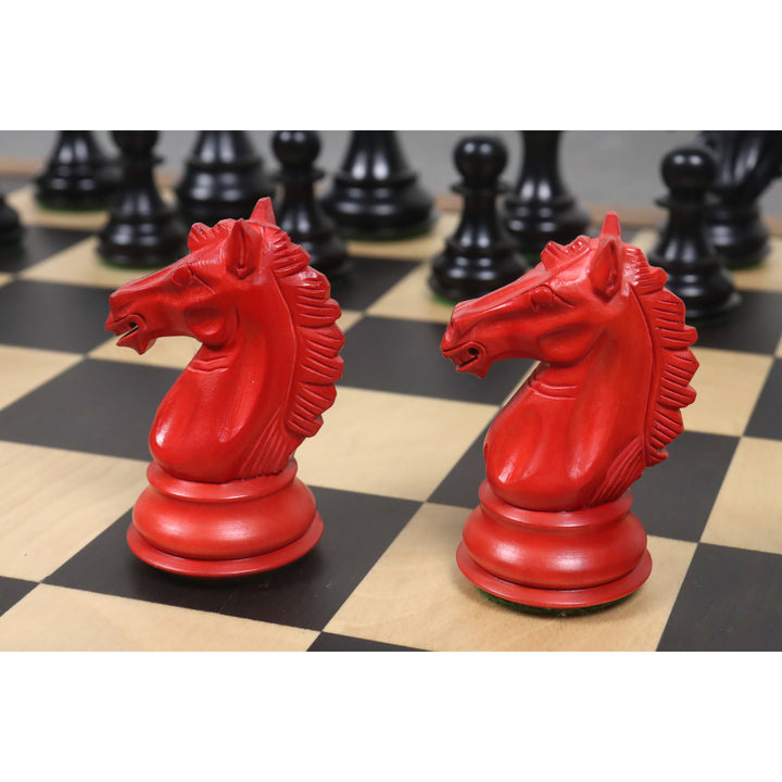 Slightly Imperfect 3.9" Alban Staunton Chess Set - Chess Pieces Only- Double Weighted Red & Black Dyed Wood