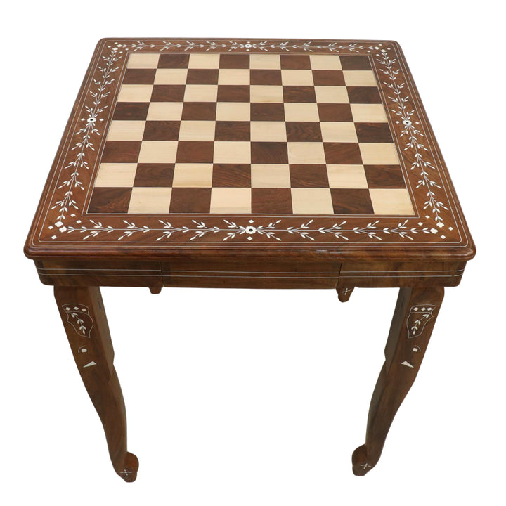 23" Regalia Luxury Chess Board Table with Drawers - 27" Height - Golden Rosewood