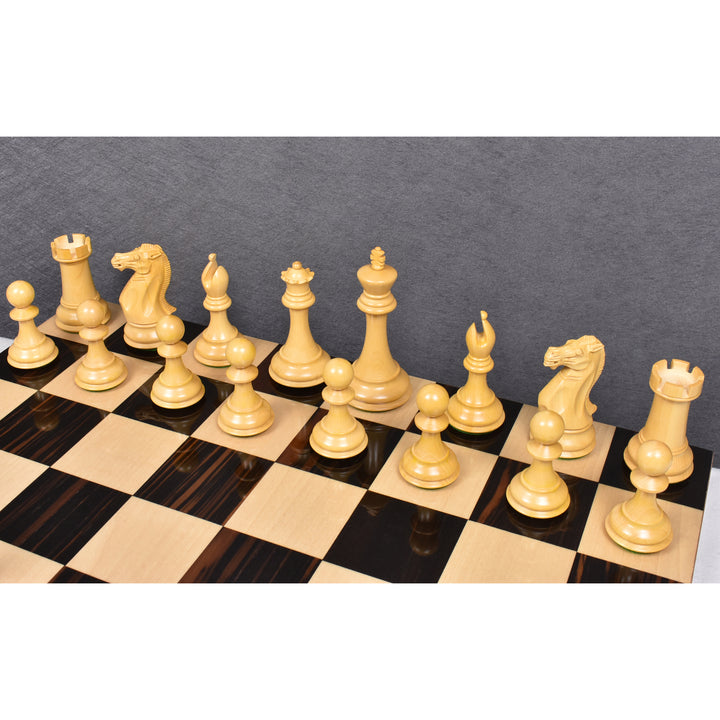 Lidt uperfekt 4" slankt Staunton luksus skaksæt - kun skakbrikker - tredobbelt vægtet ibenholt-træ